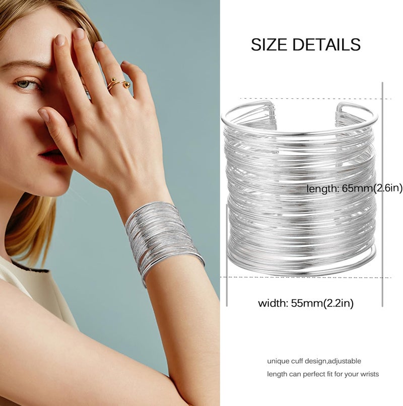 RIOSO 2 Pcs Cuff Bangle Bracelet for Women Open Wide Wire Bracelets Adjustable Wrist Cuff Wrap Bracelet - Image 5